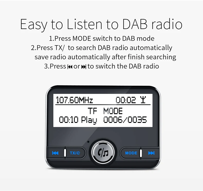CDEN 2,4 дюймов экран цифровое радио DAB автомобильный адаптер mp3 плеер Bluetooth ресивер плеер fm-передатчик QC3.0 Быстрая зарядка