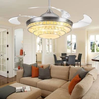high quality42inch 108cm dimming control k9 crystal ceiling fan moderncontemporary living room led fan lights bedroom 110 240v