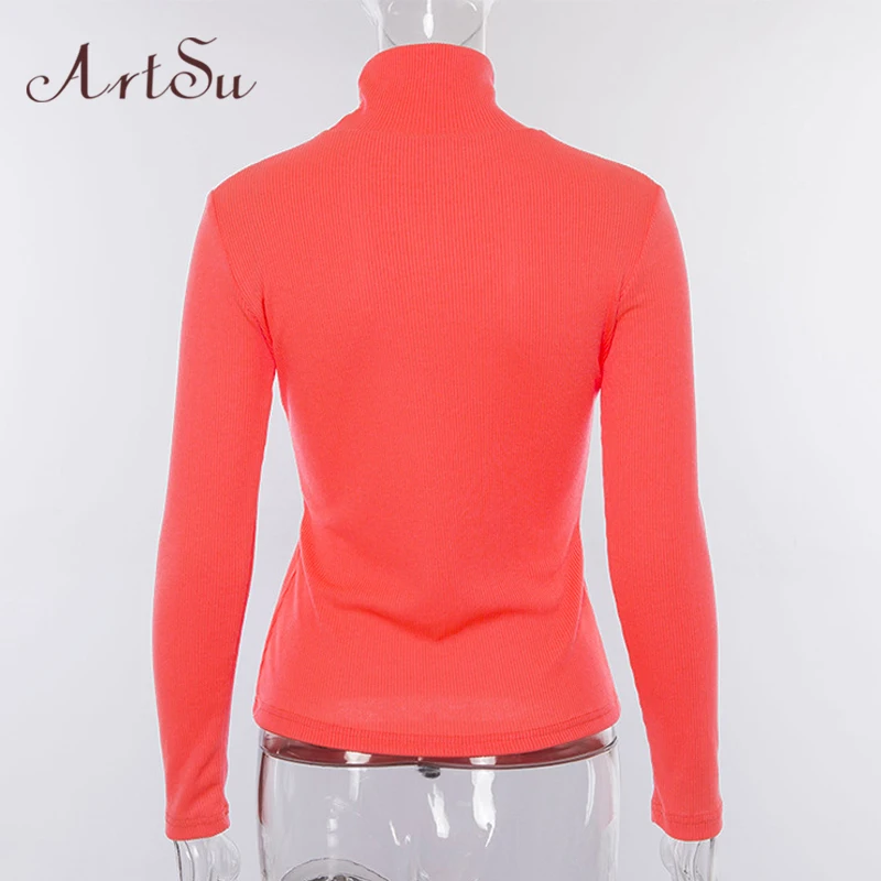 

ArtSu Women Autumn T-shirt Cotton Tops Club Knitted T shirt New Fashion Female Long Sleeve Sexy Casual Tops ASTS40045