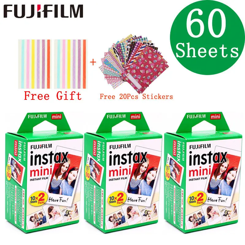 60sheets 10-200 листов fuji пленка Instax Mini белая пленка мгновенная фотобумага для fuji Instax Mini 8 9 7s 9 70 25 50s 90 камера SP-1 2 - Цвет: 60sheets