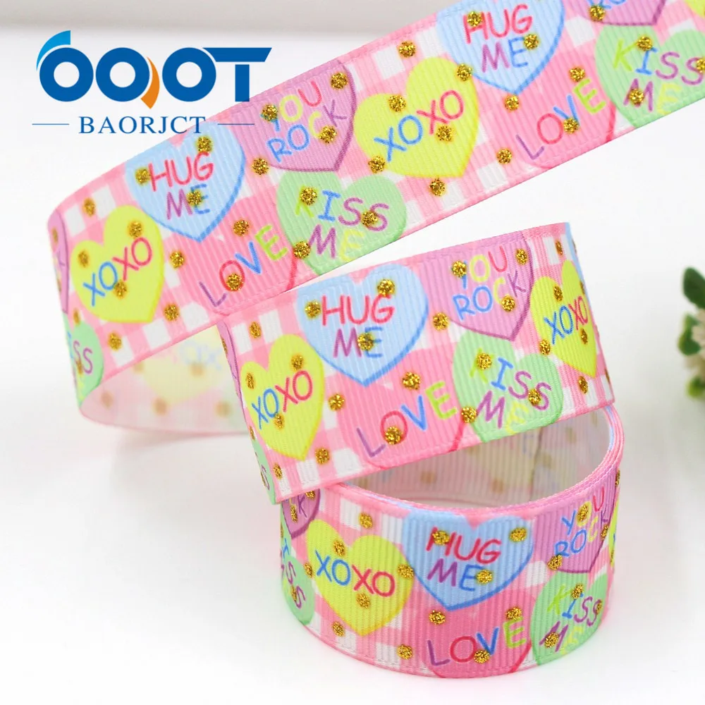 OOOT BAORJCT G-18808-878, 10 ярдов 25 мм Золотой блестящий напечатанный grosgrain лента DIY головной убор Свадебная подарочная упаковка материал