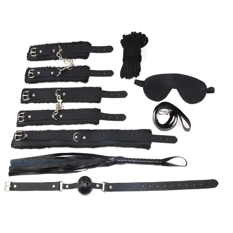 7 шт. БДСМ секс бандаж наборы кожаные наручники плетёная веревка рабство набор