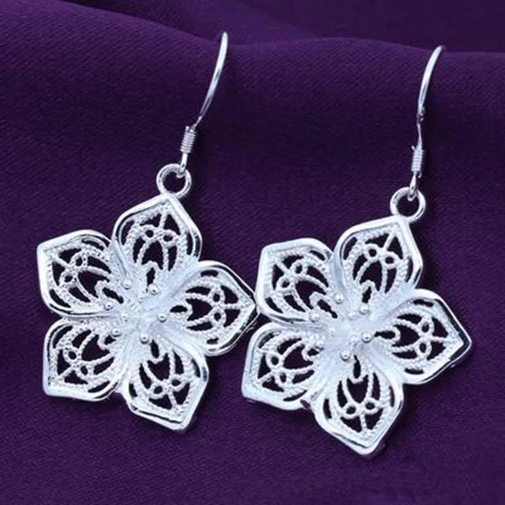 Элегантный Для женщин Посеребренная пять лепестка цветок Ушные Крючки Висячие