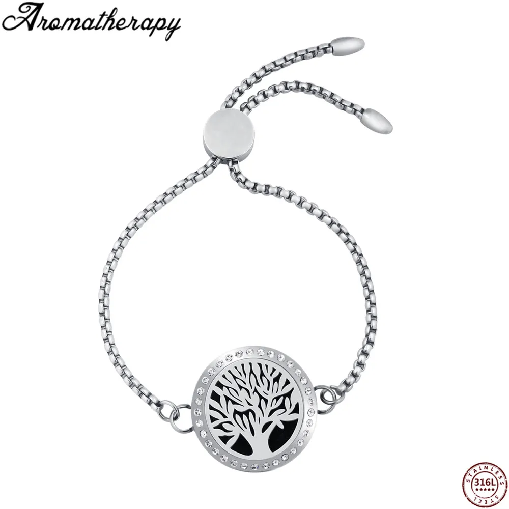 Древо жизни ароматерапия из нержавеющей стали Браслет Регулируемый магнитный
