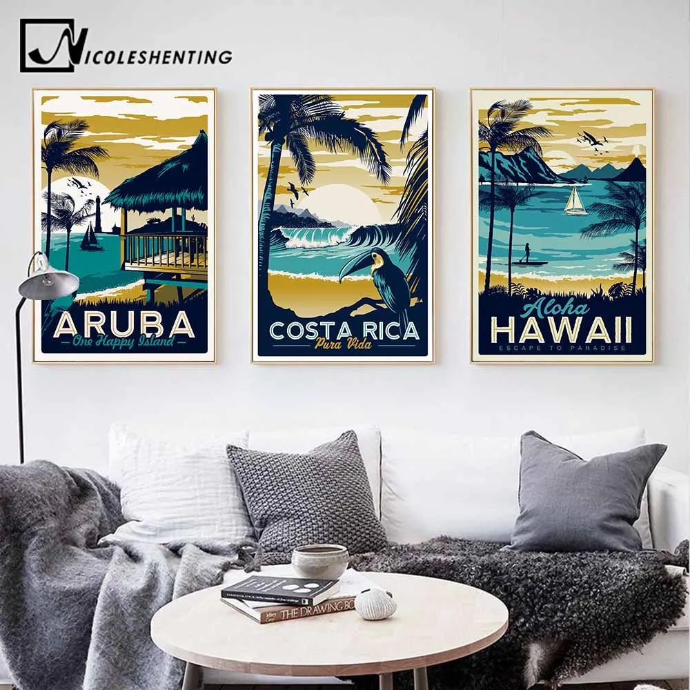 NICOLESHENTING Aruba Гавайское море пляж винтажный минималистичный Арт холст Картина