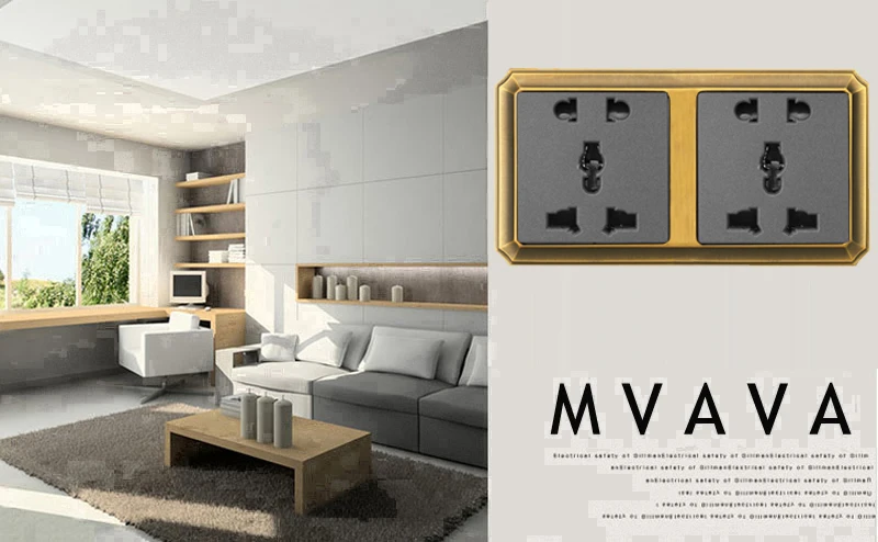 MVAVA 146*86 мм двойной Многофункциональный Универсальный 5 Pin штепсельная вилка розетка Роскошные Декоративные Бронзовая серии настенная розетка