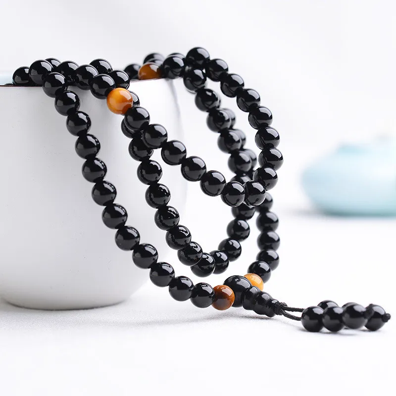 Парные браслеты Sennier из черного обсидиана с натуральным камнем для мужчин и