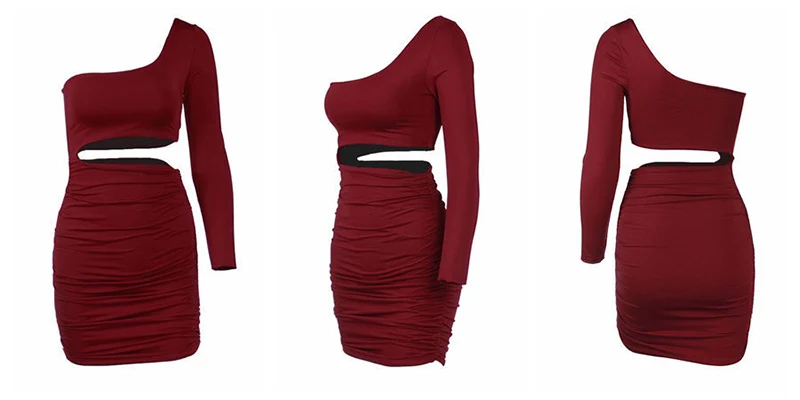 Forefair Long Sleeve One Shoulder Bodycon Dress Nightclub Autumn Winter Women Slim Backless Mini Sexy Party Dress