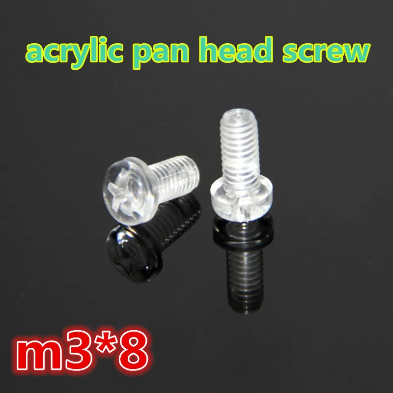 

500pcs m3*8 plastic screw / acrylic transparent cross recessed pan head screw / polycarbonate pan screw / pan PC screw