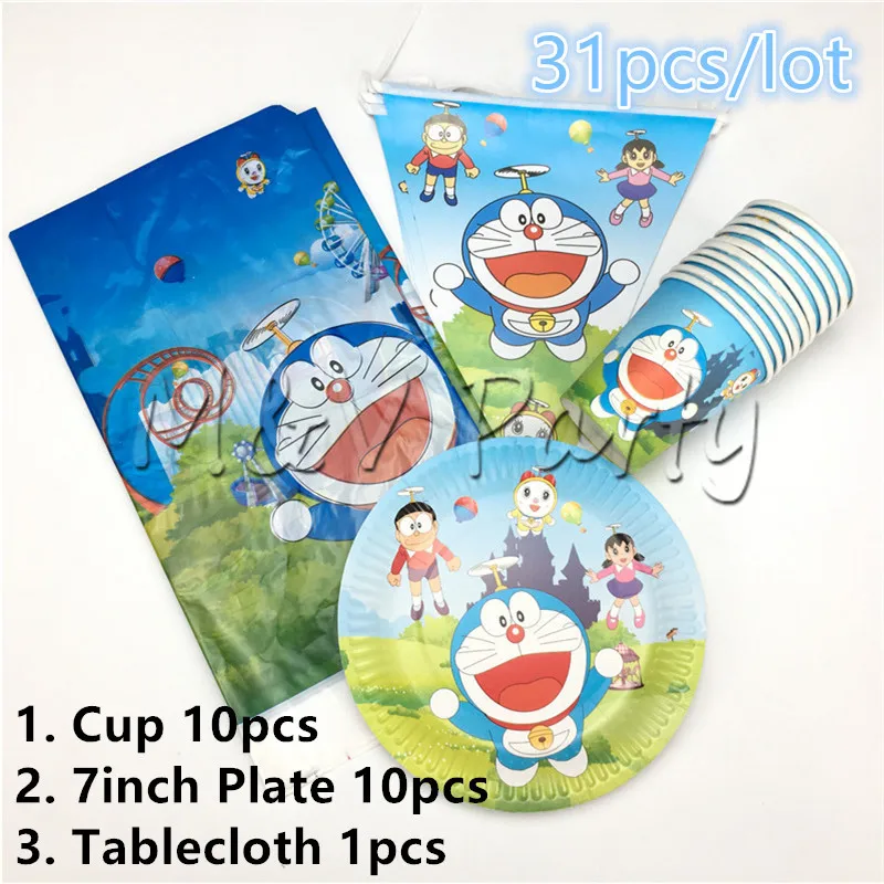 31 шт./лот Cartonn Doraemon тема партии одноразовые столовые приборы набор бумажных