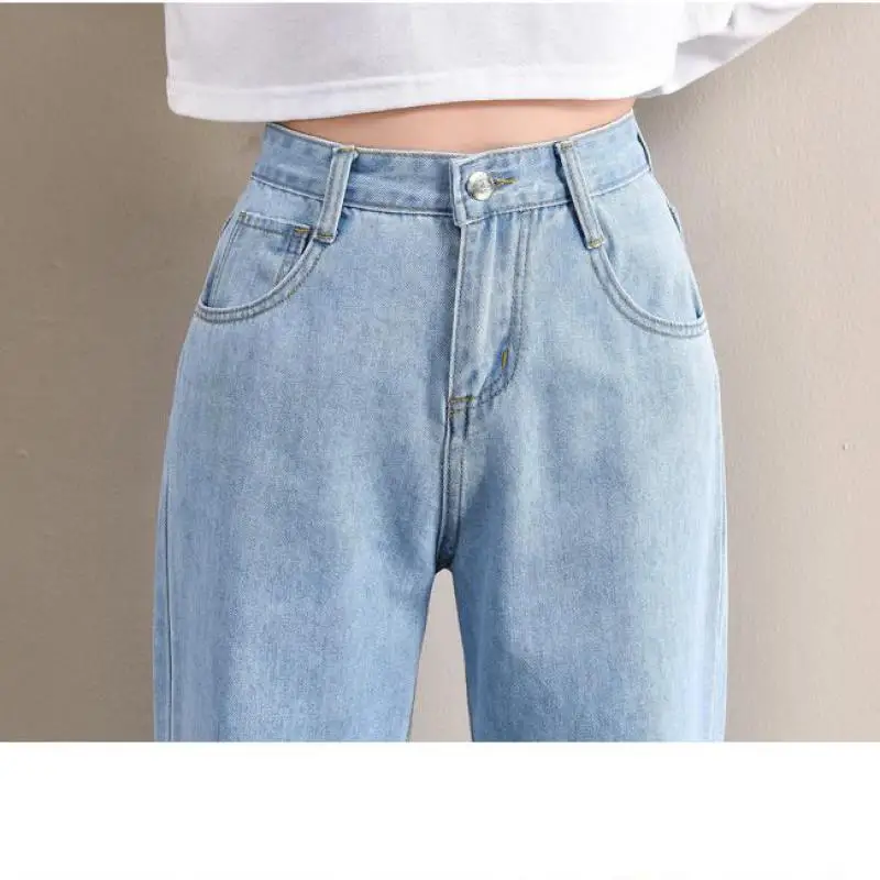 Женские джинсы с высокой талией синие широкой большие размеры 32 2019|Широкие