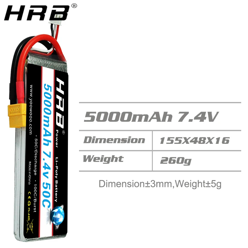HRB Lipo 2S батарея 5000mah 7,4 V T Deans XT60 TRX XT90 EC5 50C для Traxxas Багги автомобили грузовик гоночные дроны лодка RC части