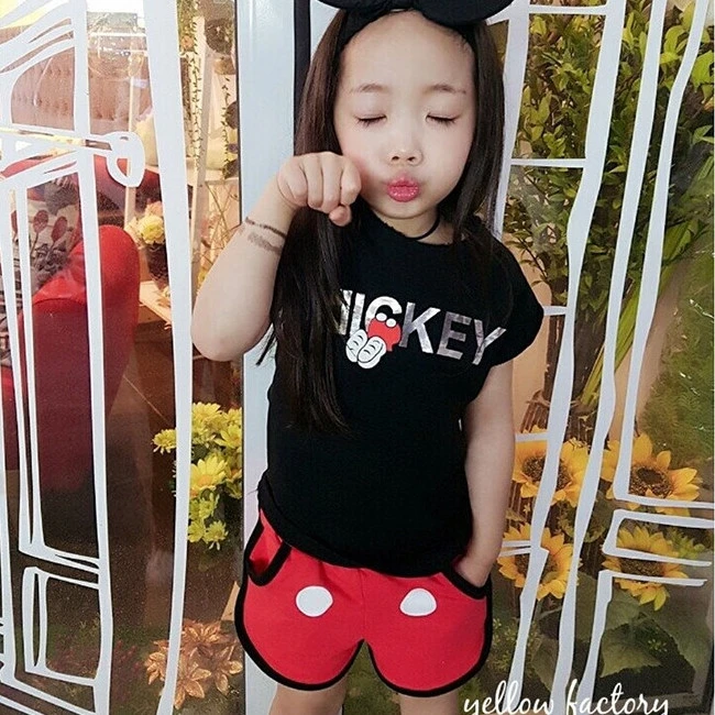 Summer Children Girl Cartoon Minnie Mouse clothing Set Kids Boys clothes baby Short Sleeve T shirt+shorts/pant Suits | Детская одежда и