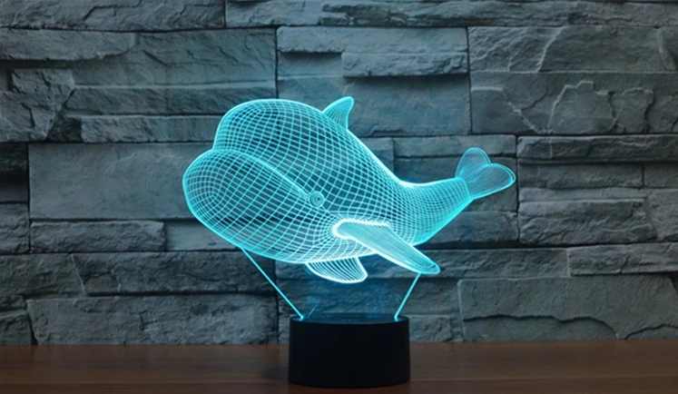 [Seven Neon] Бесплатная доставка акриловая Настольная лампа с китами 7 цветов 3D