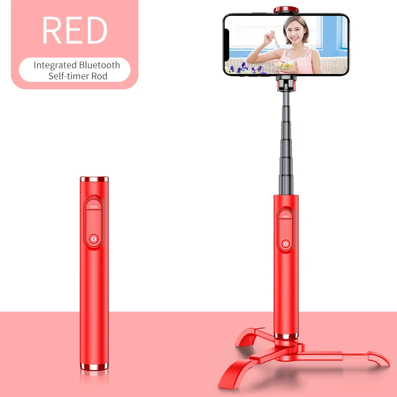 red Новинка, селфи-Палка с поддержкой пульта дистанционного управления, Bluetooth, селфи-палка, штатив для селфи, максимальная длина 780 мм - Цвет: red