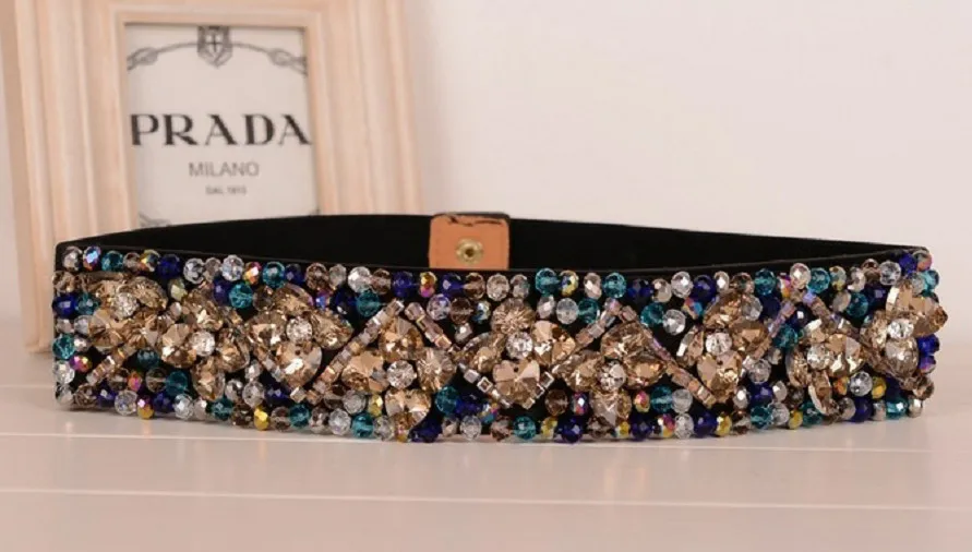 Colorful Floral Rhinestone Gem Women Dress Belt Fashion Elegant Ladies Crystal Elastic Belts  Female Waist Corset Belt Caestus