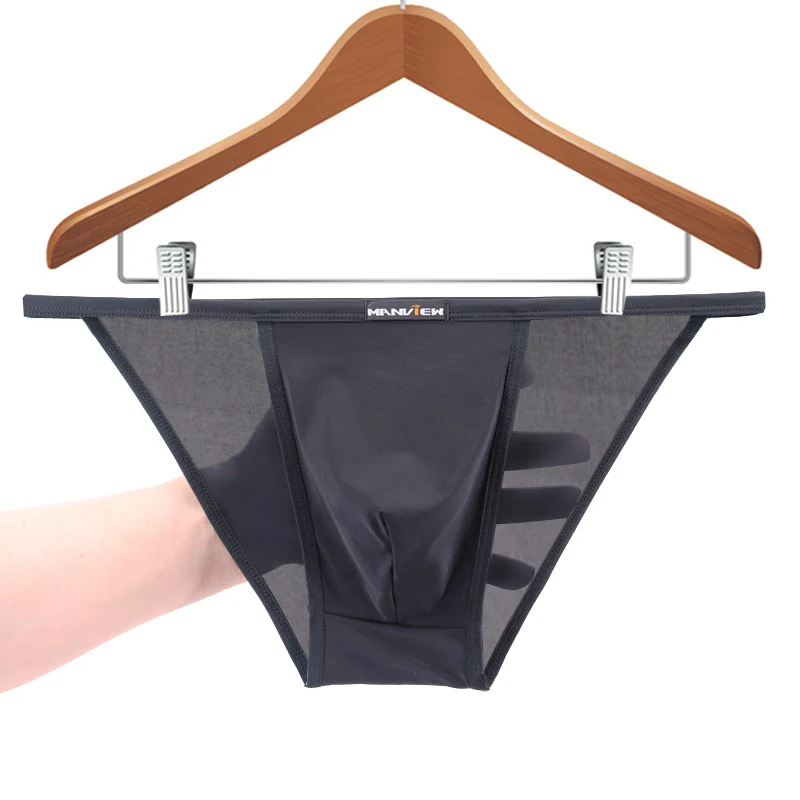 Men's sexy underwear ice silk briefs U convex sexy thin side ultra-thin silky charming breathable briefs mens underwear briefs