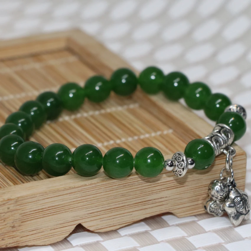 Новая мода с серебряным цвет Тайвань зеленый нефрит камнем халцедон 8 мм круглые