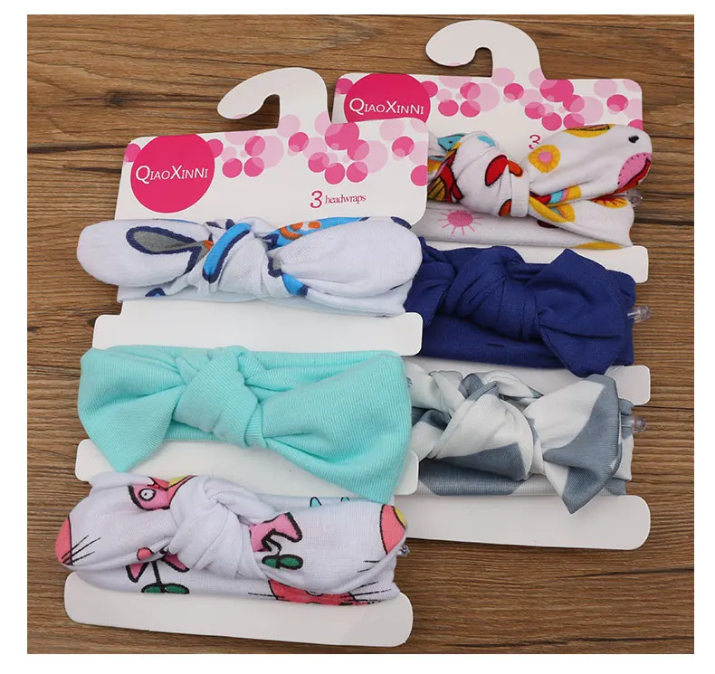 Эластичная хлопковая повязка на голову ручной работы 3 шт./лот с бантом для детей