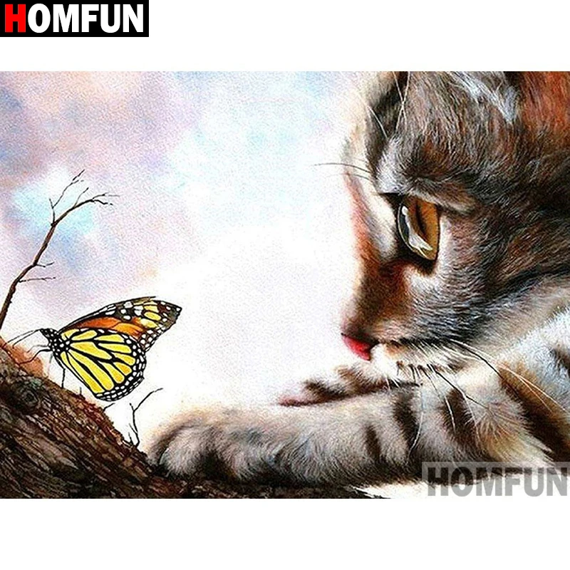 HOMFUN Стразы с кристальным декором Diy Алмазная картина &quotКошка бабочка&quot 3D