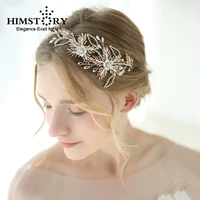 luxury gold bridal barrettes crystal wedding hairband gold leaves branch bridal headpiece hair jewelry