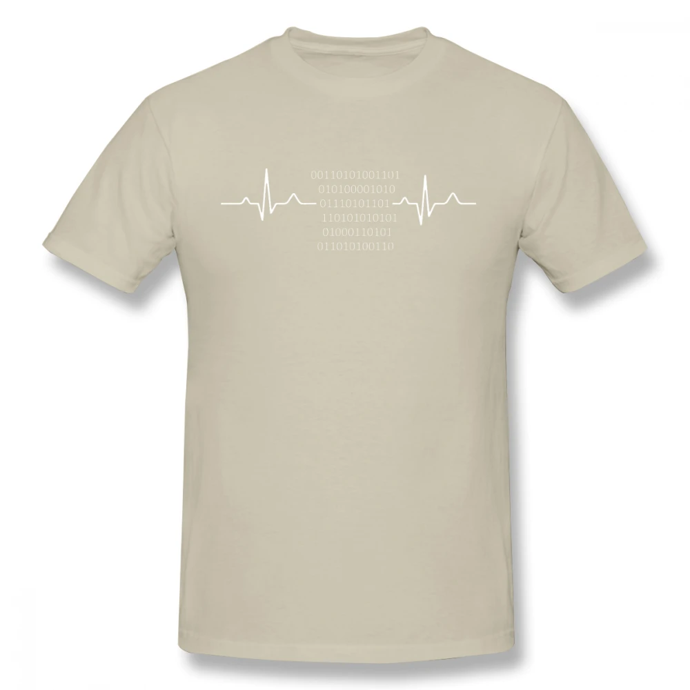 Heartbeat программиста Мужская футболка хип хоп пары 4XL 5XL 6XL с круглым вырезом хлопок короткий рукав Забавные футболки - Цвет: Хаки