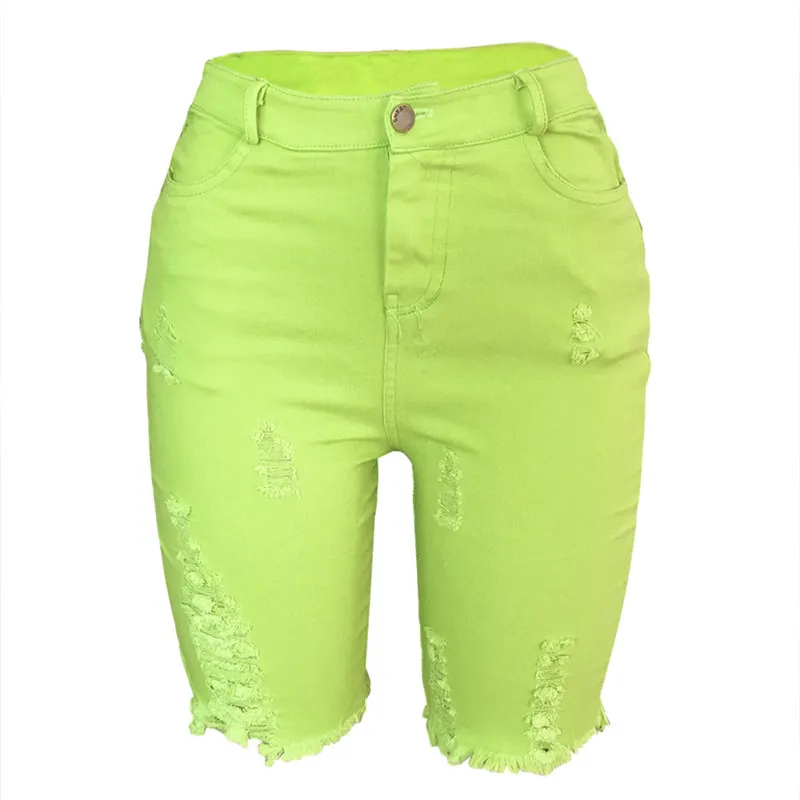 neon greed Женские неоновые зеленые розовые сексуальные джинсовые шорты с дырками, байкерские шорты, повседневные Летние облегающие джинсовые шорты - Цвет: neon greed
