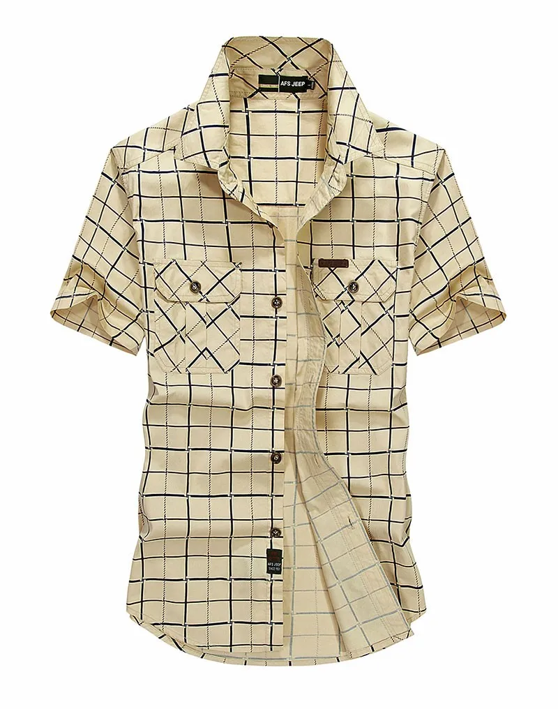 Размера плюс M~ 4XL 5XLSummer Для Мужчин's хлопковые рубашки в клетку синяя однотонная Цвет платье короткий рукав рубашки Повседневное человек брендовая одежда