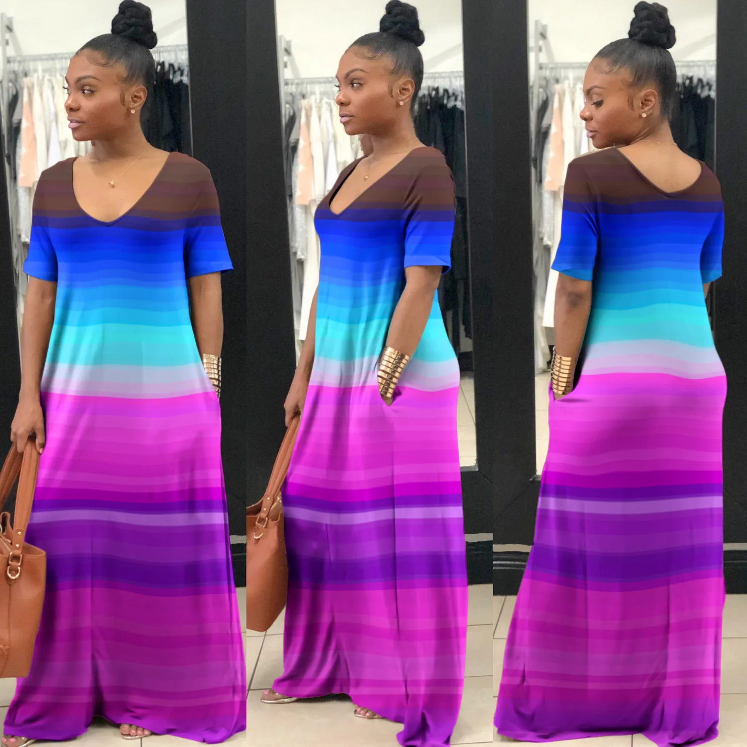 Полосатые свободные богемные макси платья для женщин длинные летние пляжные с