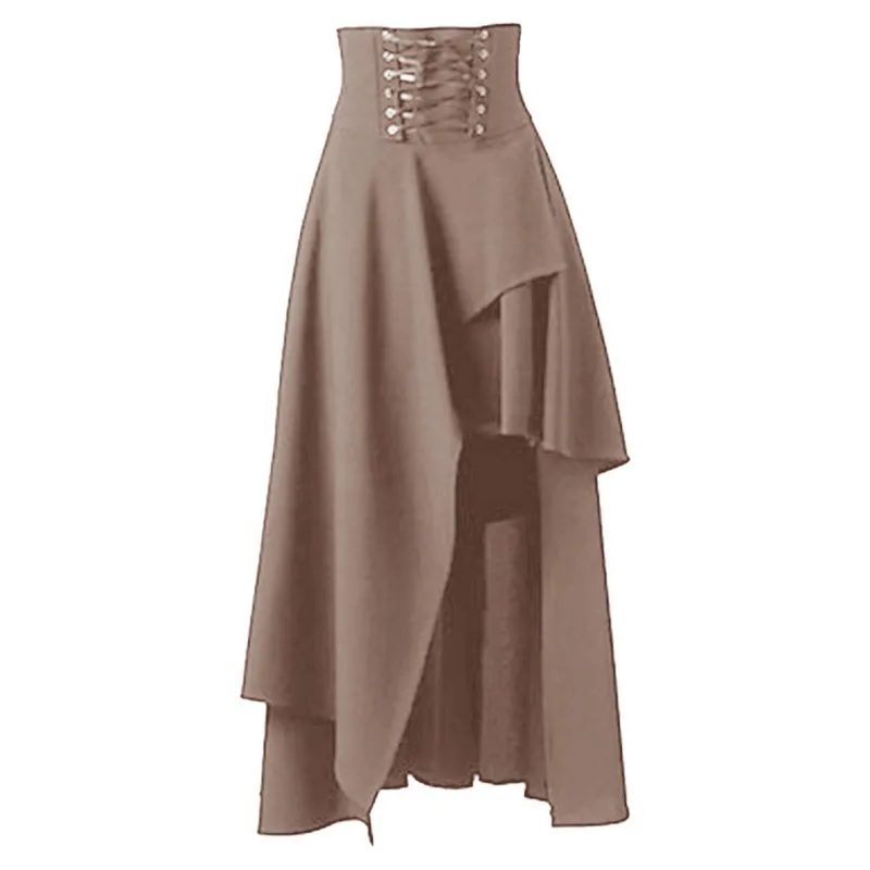 Khaki Litthing весенние женские готические Ретро Винтажные стимпанк костюмы винтажная одежда рюшами бурлеск юбки высокая талия длинные макси юбки - Цвет: Khaki