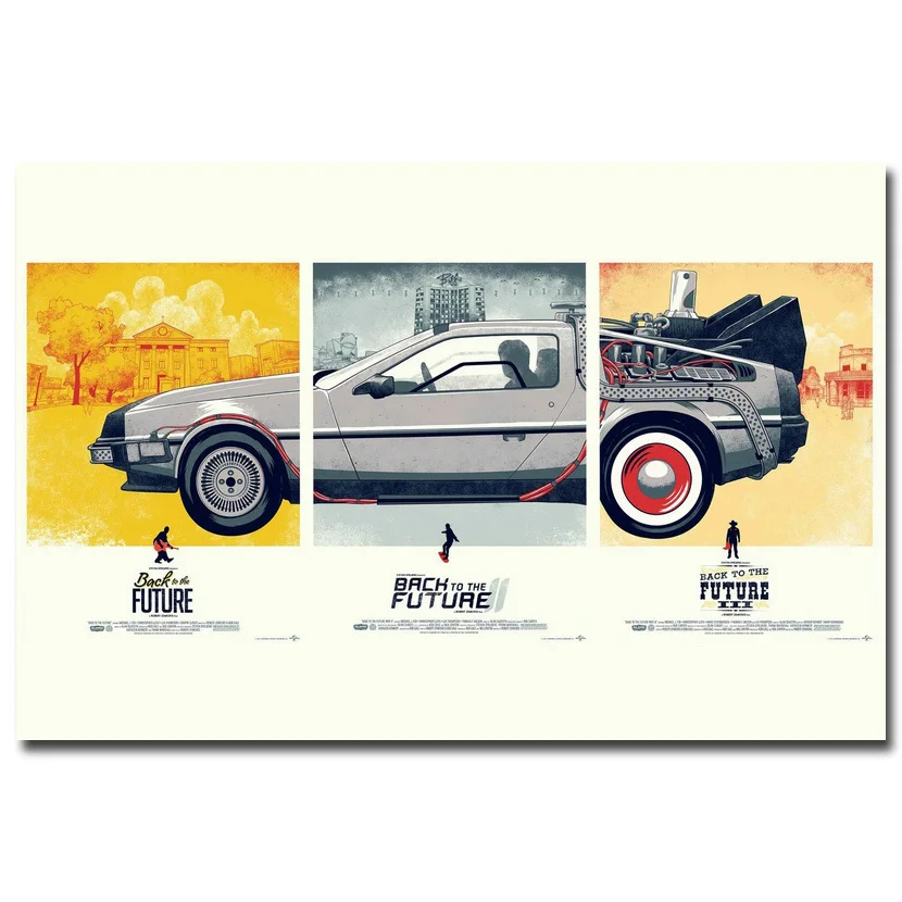 Back to the Future автомобиля 1 2 3 классических фильм Искусство Шелковый плакат 13x20 24x36