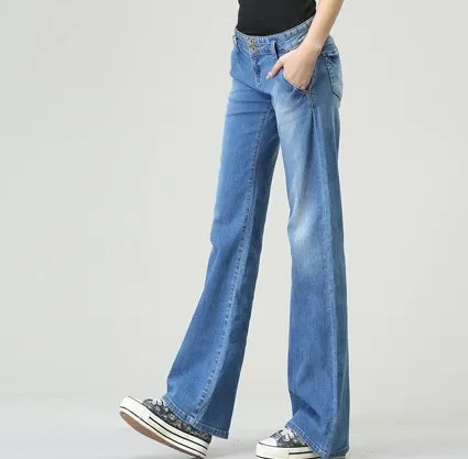 

Джинсы-бойфренды женские расклешенные, синие брюки-клеш с колокольчиком, Стандартный крой, длинные штаны, осень