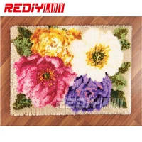 REDIY LADIY Latch Hook Rug Floor Mat Wall Tapestry Pre-Printed Canvas Colorful Floral Yarn Embroidery Unfinished Carpet 100x69cm