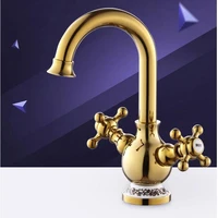 tuqiu bathroom lavatory faucet double cross handle bathroom hot and cold basin mixer gold chrome for choose