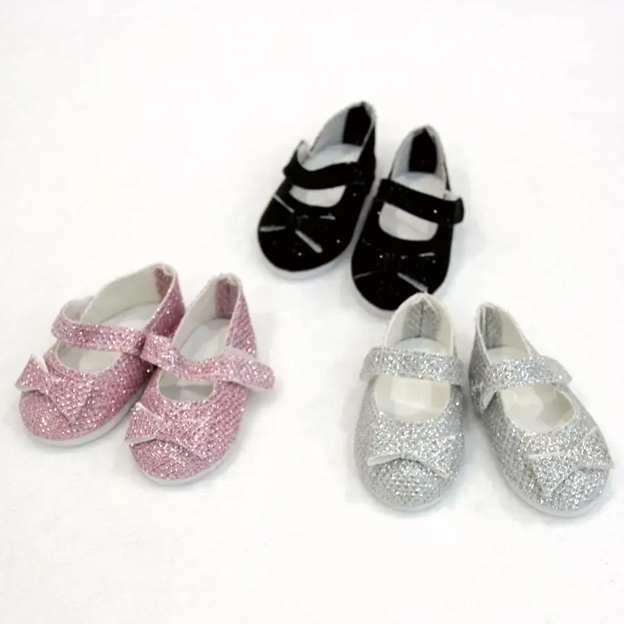 

Dolls shoes American Summer Bowknot Flower Sequin Shoes PU Shoe Baby Toys Fit 18 inch Girl and 43 cm Baby Doll Accessories