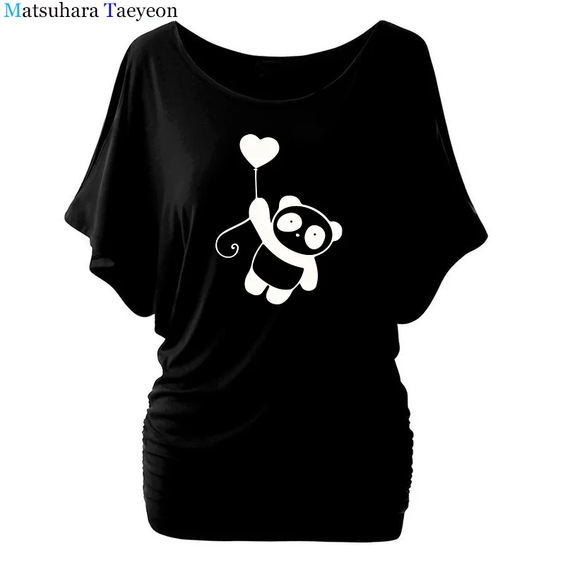 

Panda Print Sudaderas Mujer Cartoon T Shirts Women 2018 Summer Fashion Casual batwing sleeve T-shirts For Ladies Girl Tops Tees