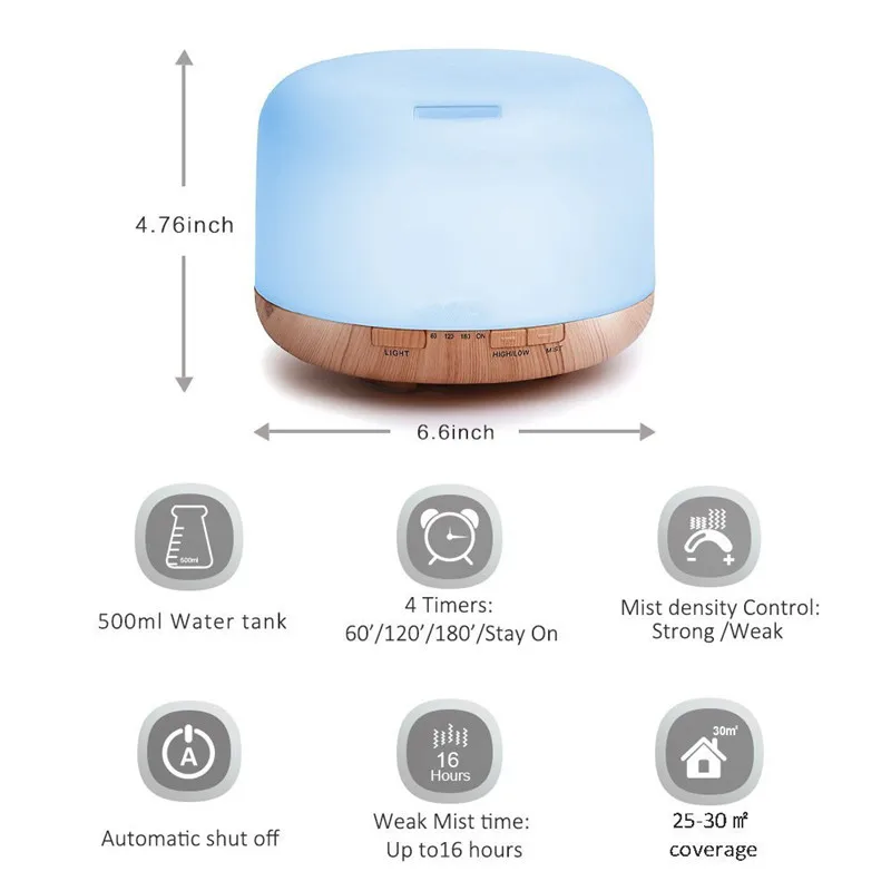 500ML Ultrasonic Humidifier Essential Oil Diffuser Remote Control Automatic Aroma Cool Mist Aromatherapy | Бытовая техника