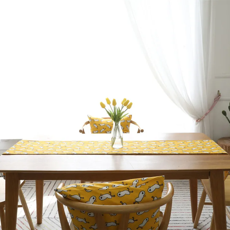 Мультфильм утки желтая настольная дорожка Decoracion Mesa Hogar хлопок лен Chemin De Table tafeller для вечерние украшения