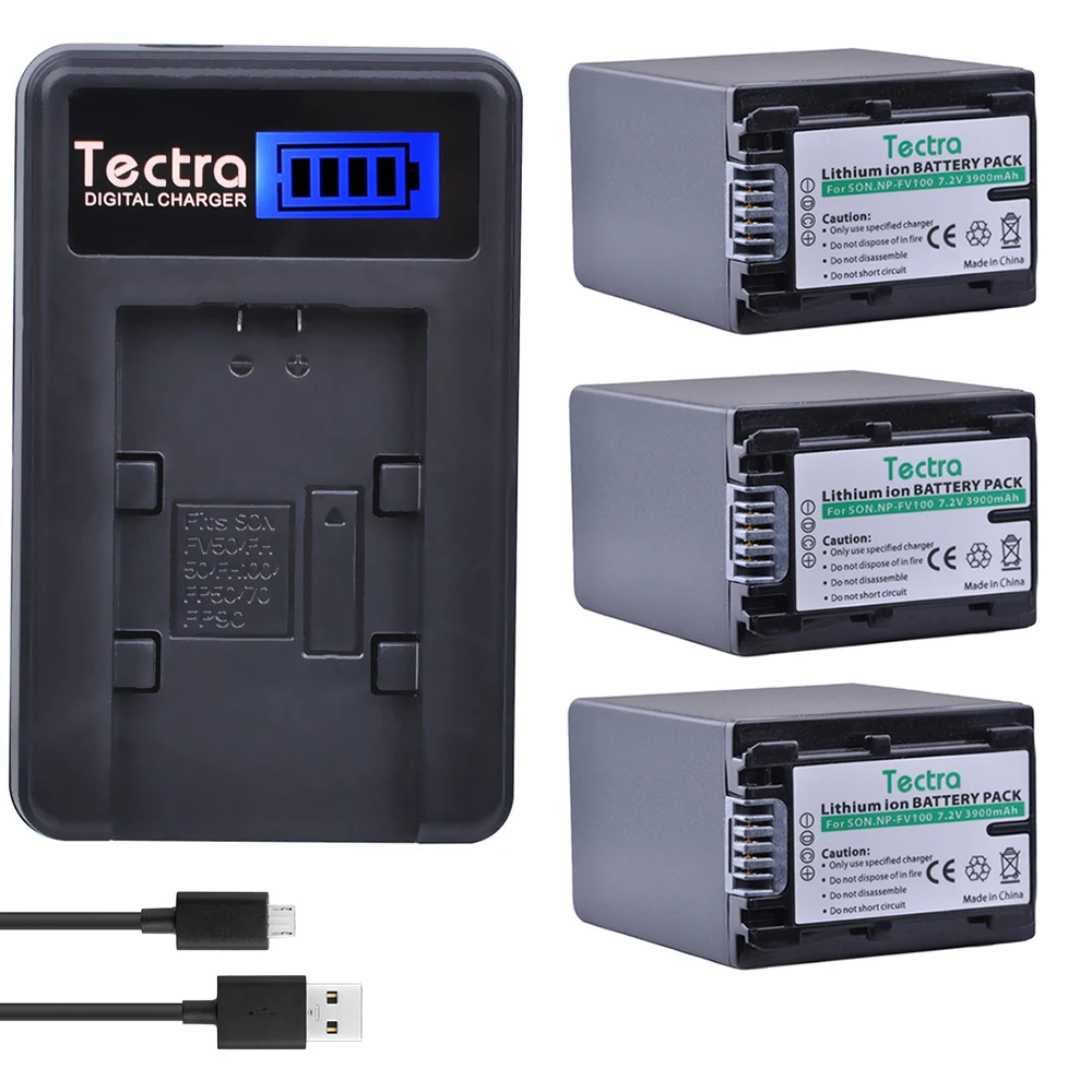 3 шт. Аккумулятор для камеры Tectra NP FV100 с ЖК дисплеем и USB зарядным устройством Sony FH30