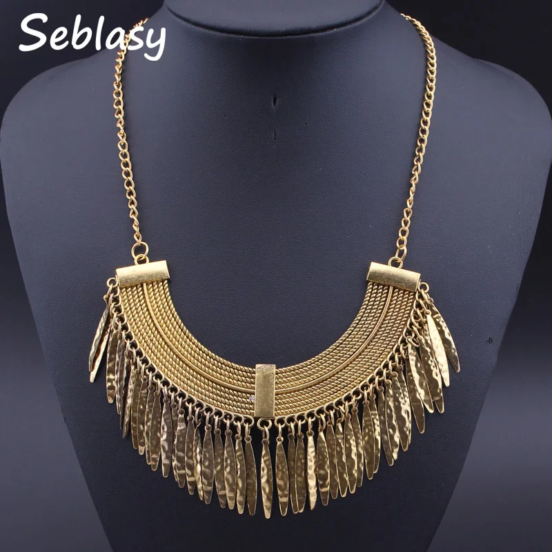 Seblasy Collier Femme винтажный роскошный турецкий резной сплав чокер с кисточками