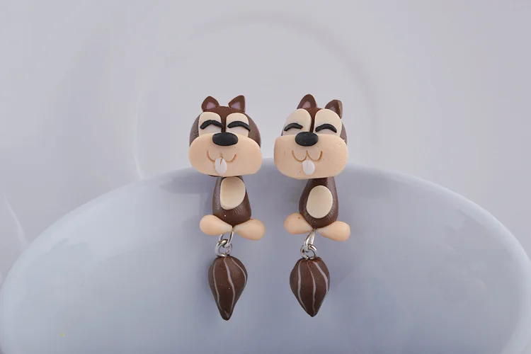 Серьги пусеты с 3D рисунком для кошек собак кроликов пирания белка лиса пингвина
