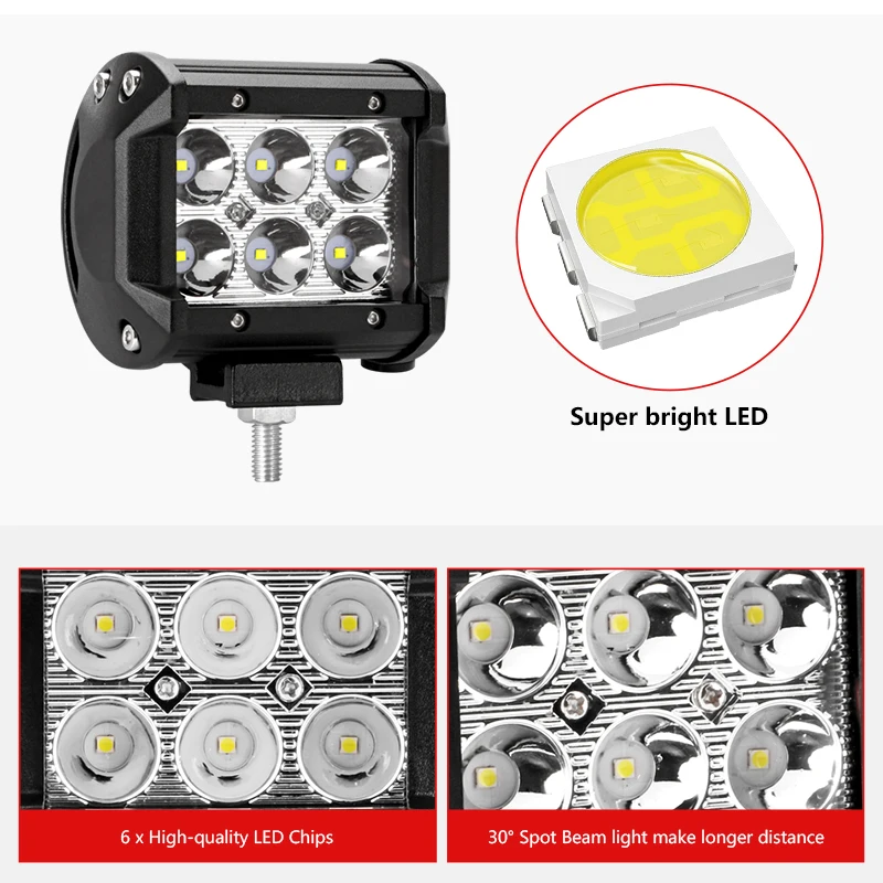 Jansite 4 inch 18W work light Flood Beam Spot Waterproof 2 Row engineering/special vehicle Boat Lighting Excavat | Автомобили и