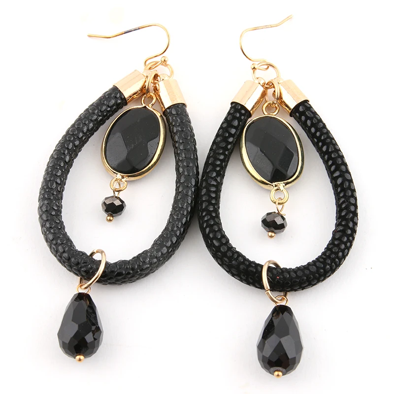 Висячие серьги большие Богемные национальные ветровые ленты кожаные длинные