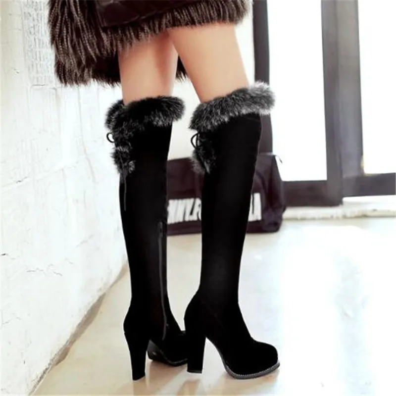 Women Boots Autumn and winter New style Europe and America High-heeled Hairy Boots black Over the knee Chivalry boots size 34-43