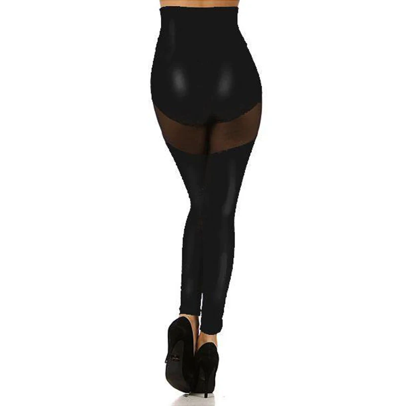 New Stylish Women Skinny Pants High Waist Solid Black Vinyl Wetlook Bondage Standard Female Sexy Gothic Leggings Sexy Pants