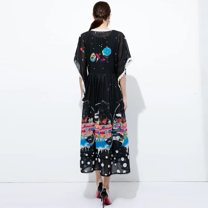 Женское модельное платье макси черное дизайнерское свободное винтажное длинное