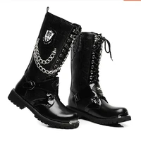 motorcycle boots army boots men high military combat boots metal chain male motorcycle boots punk mens shoes man leather boots