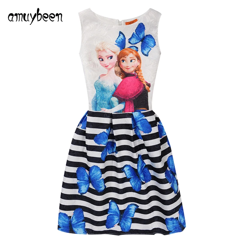 Amuybeen Girls Dress Summer 2019 Butterfly Print Anna Elsa Princess for Casual Costume 10 11 Years Teenager Clothes | Детская одежда и