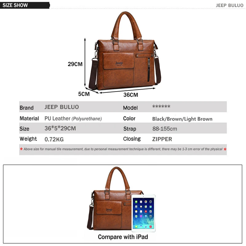 JEEP BULUO Brand Famous Designer  Men Business Briefcase PU Leather Shoulder Bags For 13 Inch Laptop Bag big Travel Handbag 6013
