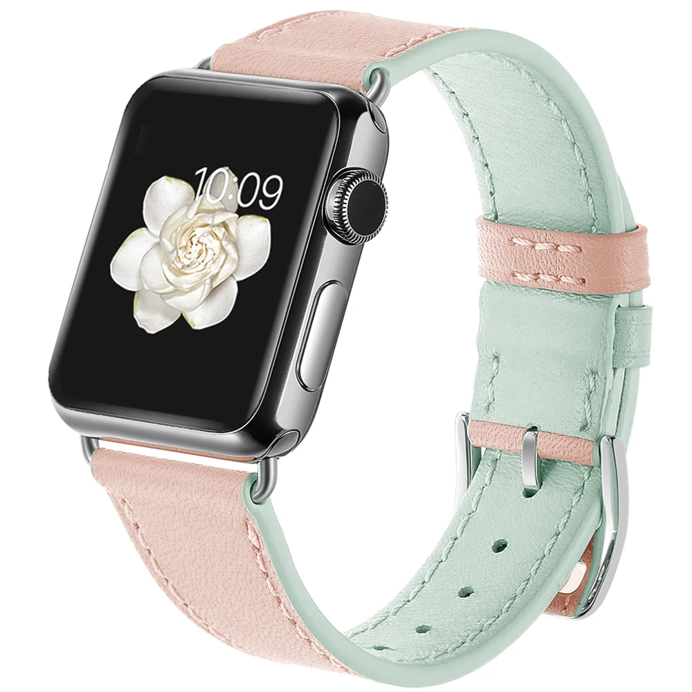 Розовые женские часы из натуральной кожи для Apple Watch 38 мм 40 42 44 серия 4 3 2 1 кожаный